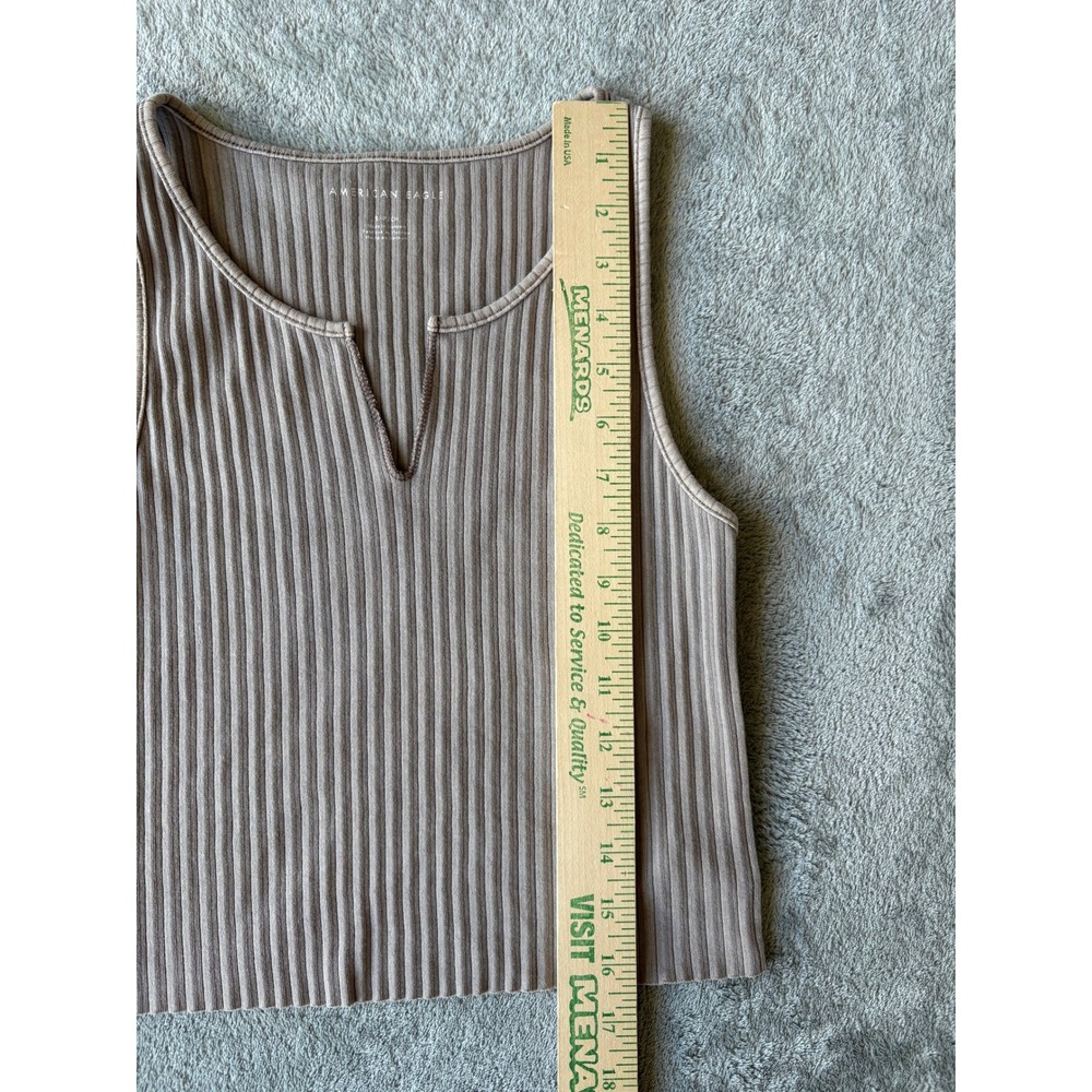 American Eagle Cropped Tank Top Small Brown Ribbed Notch Neck Minimalist Basic - Picture 7 of 14